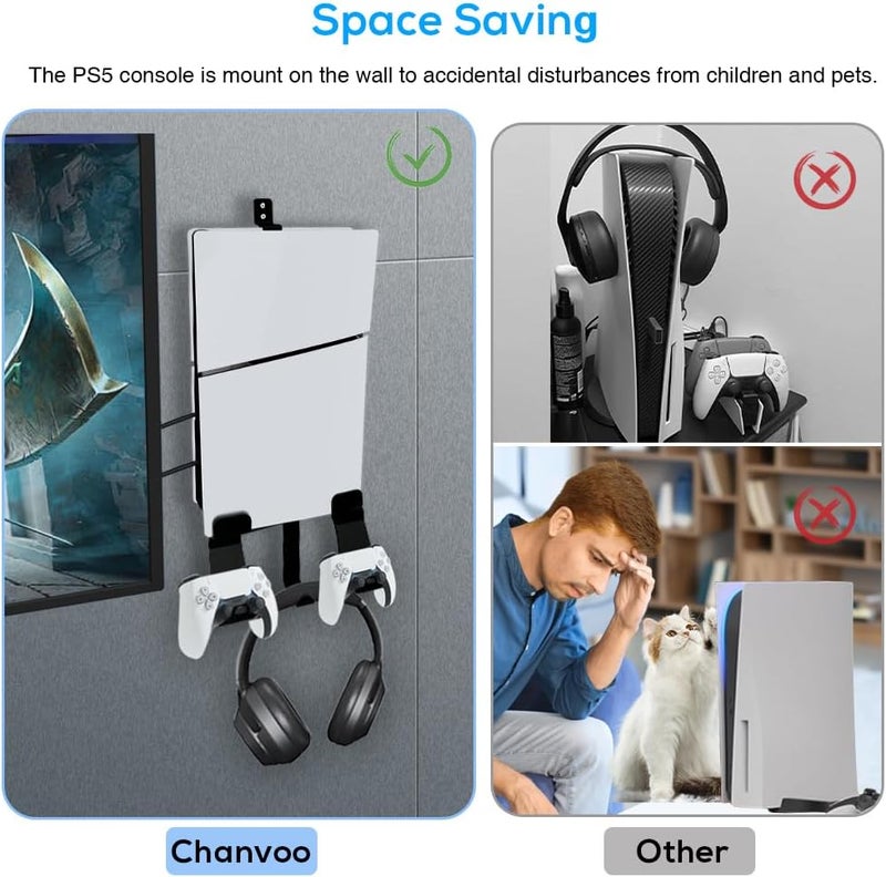 Chanvoo Metal Wall Mount for PS5/PS5 Slim/ PS5 Pro, Behind TV Wall Holder Bracket Kit Compatible with PS5/PS5 Slim Disc & Digital Edition Console (Black) - Image 2